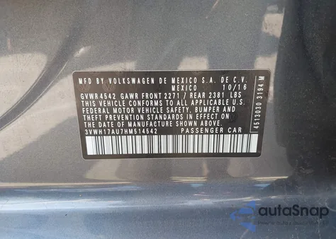 2017 Volkswagen Golf Alltrack Tsi S/Tsi Se/Tsi Sel из США, поврежденный, VIN 3VWH17AU7HM514542